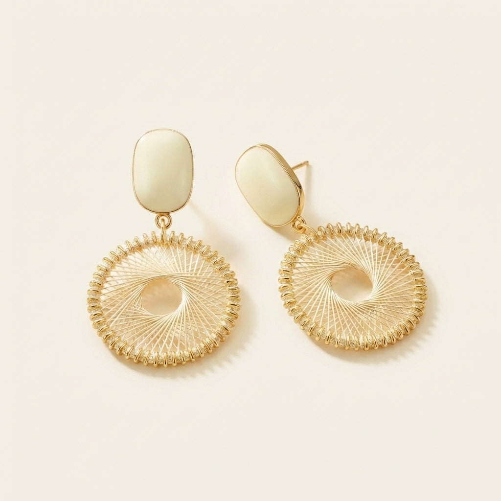 Spiral Woven Disc Drop Earrings