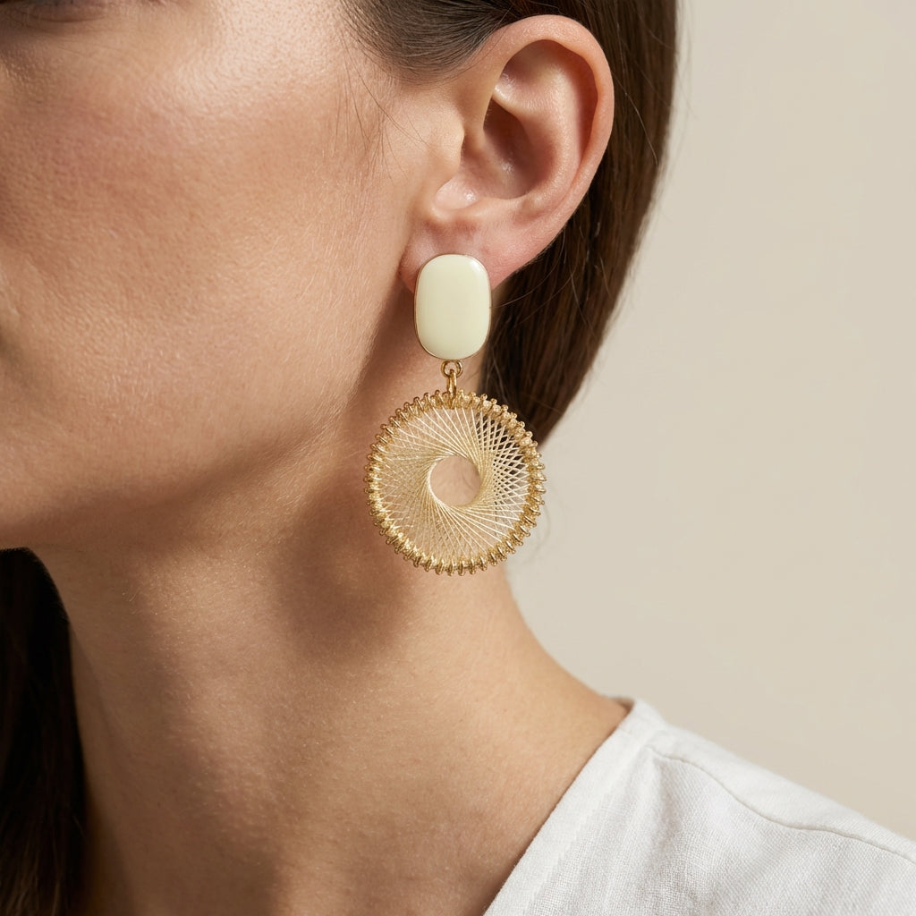 Spiral Woven Disc Drop Earrings