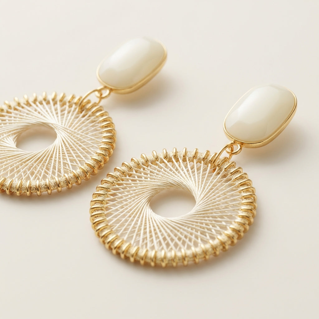 Spiral Woven Disc Drop Earrings