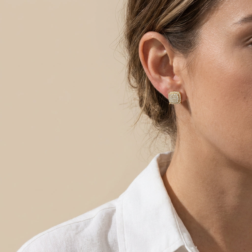 Square Pavé Cluster Stud Earrings