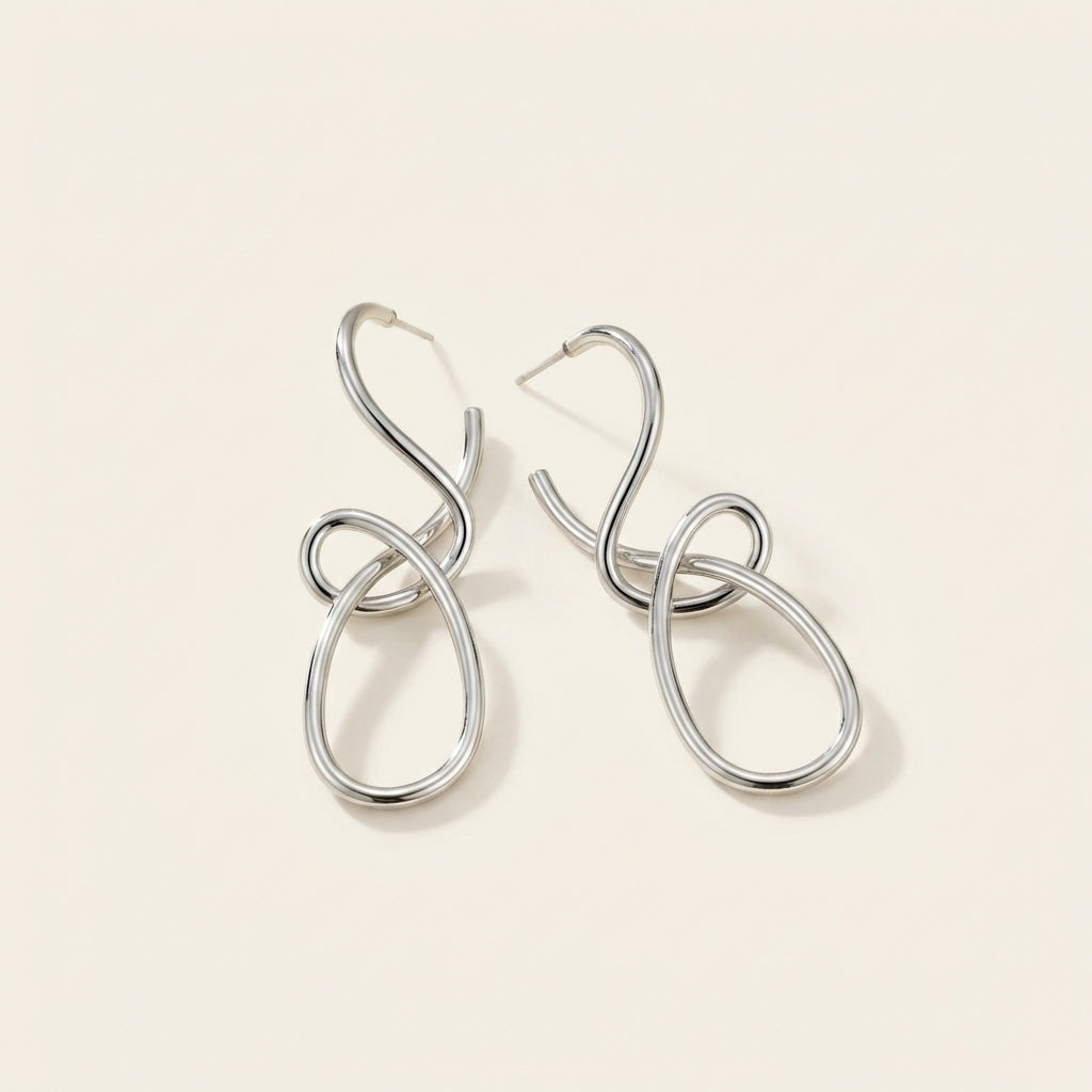 Sculptural Link Drop Earrings – Silver Tone