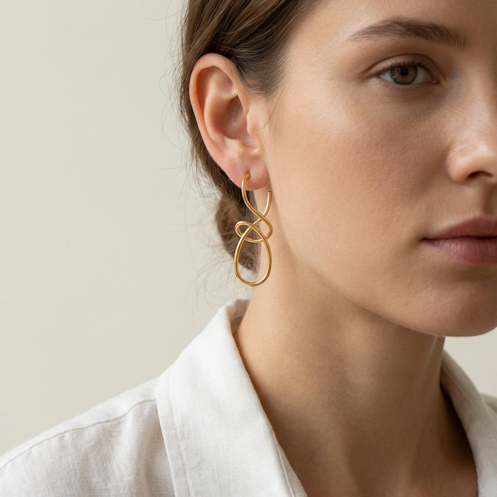 Sculptural Link Drop Earrings – Gold Tone
