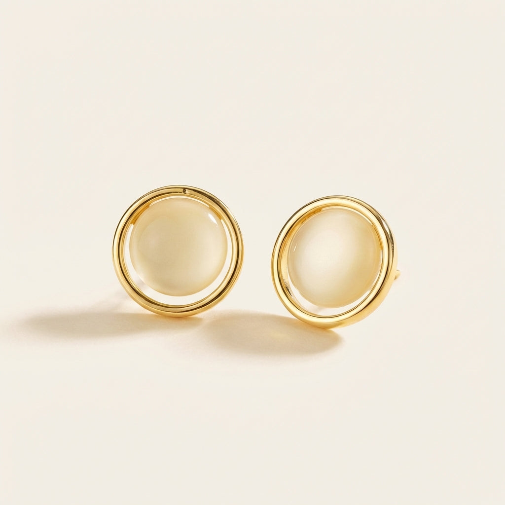 Round Amber-Tone Stud Earrings