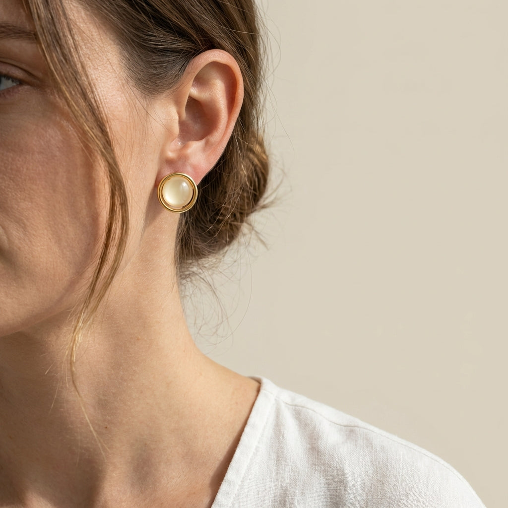 Round Amber-Tone Stud Earrings