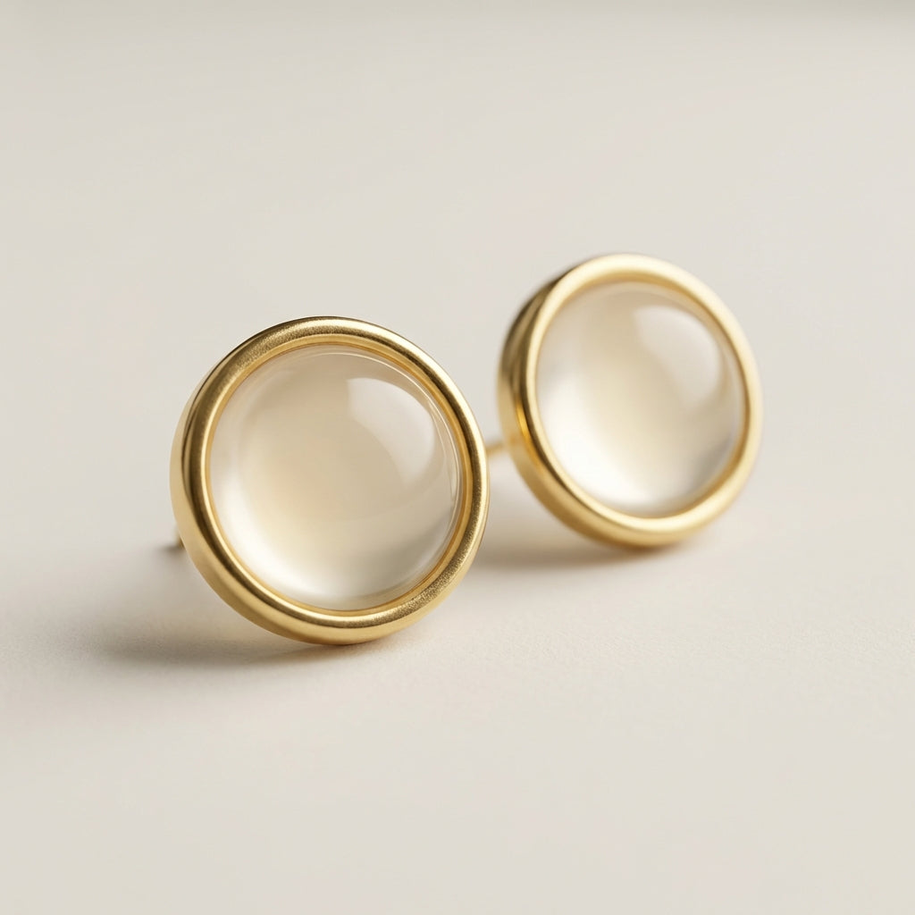 Round Amber-Tone Stud Earrings