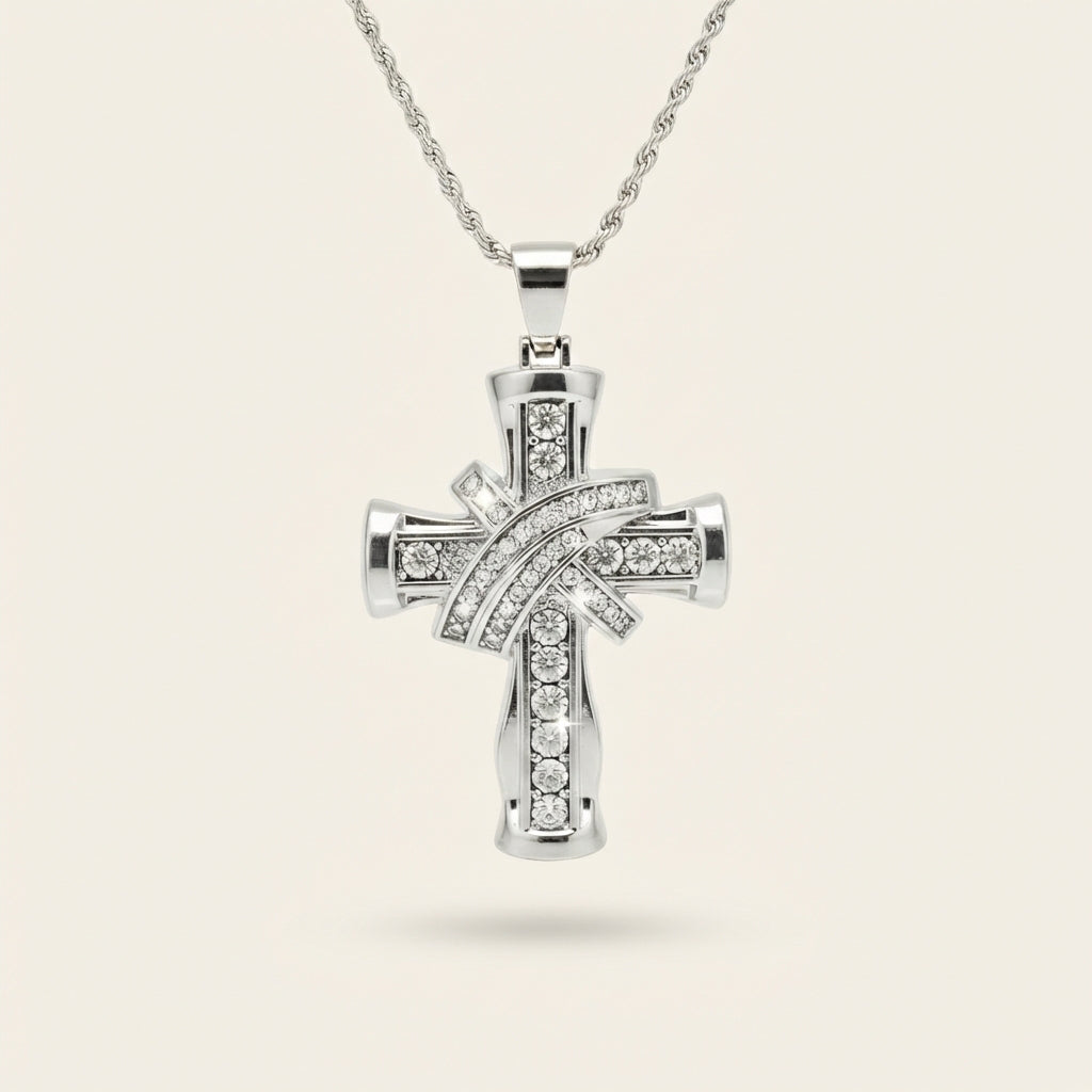 Oversized Silver Cross Pendant Necklace