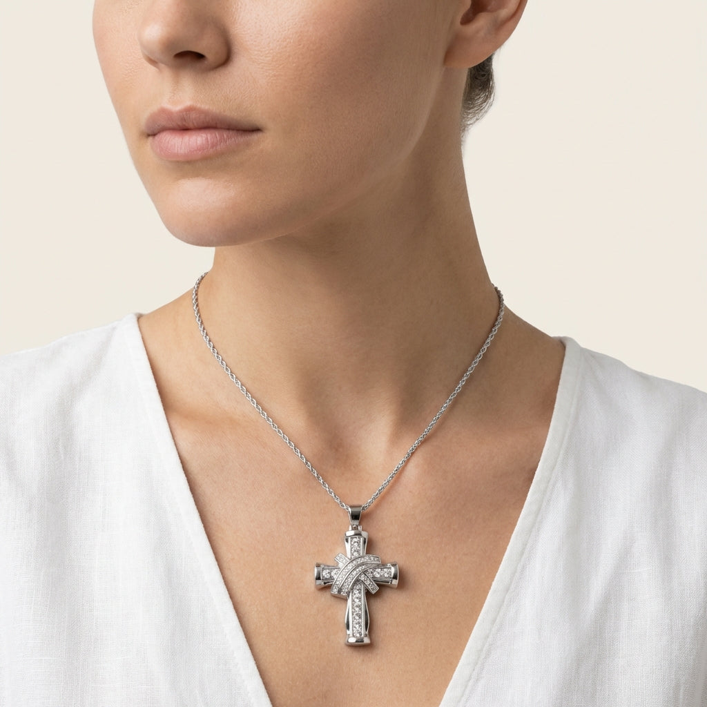 Oversized Silver Cross Pendant Necklace