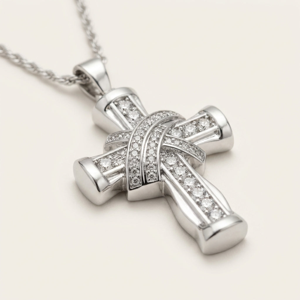 Oversized Silver Cross Pendant Necklace
