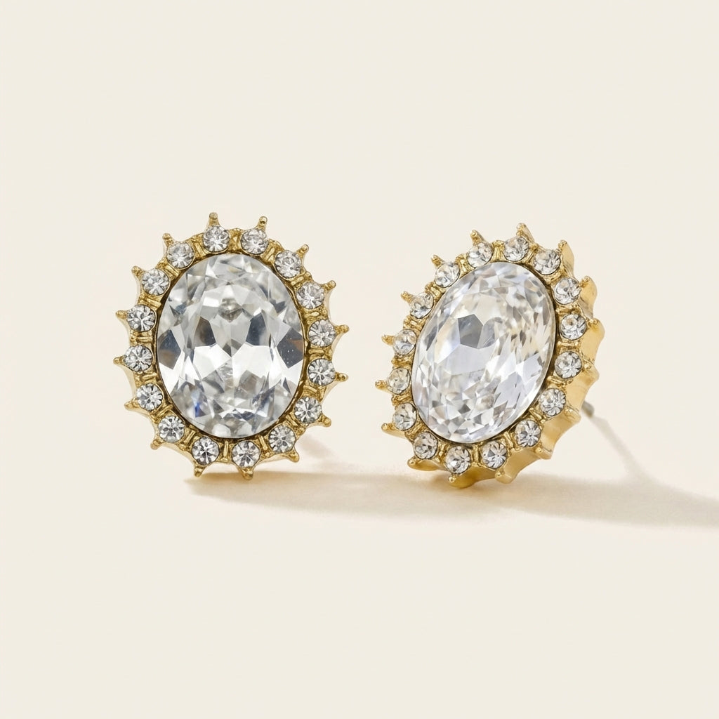 Oval Crystal Stud Earrings