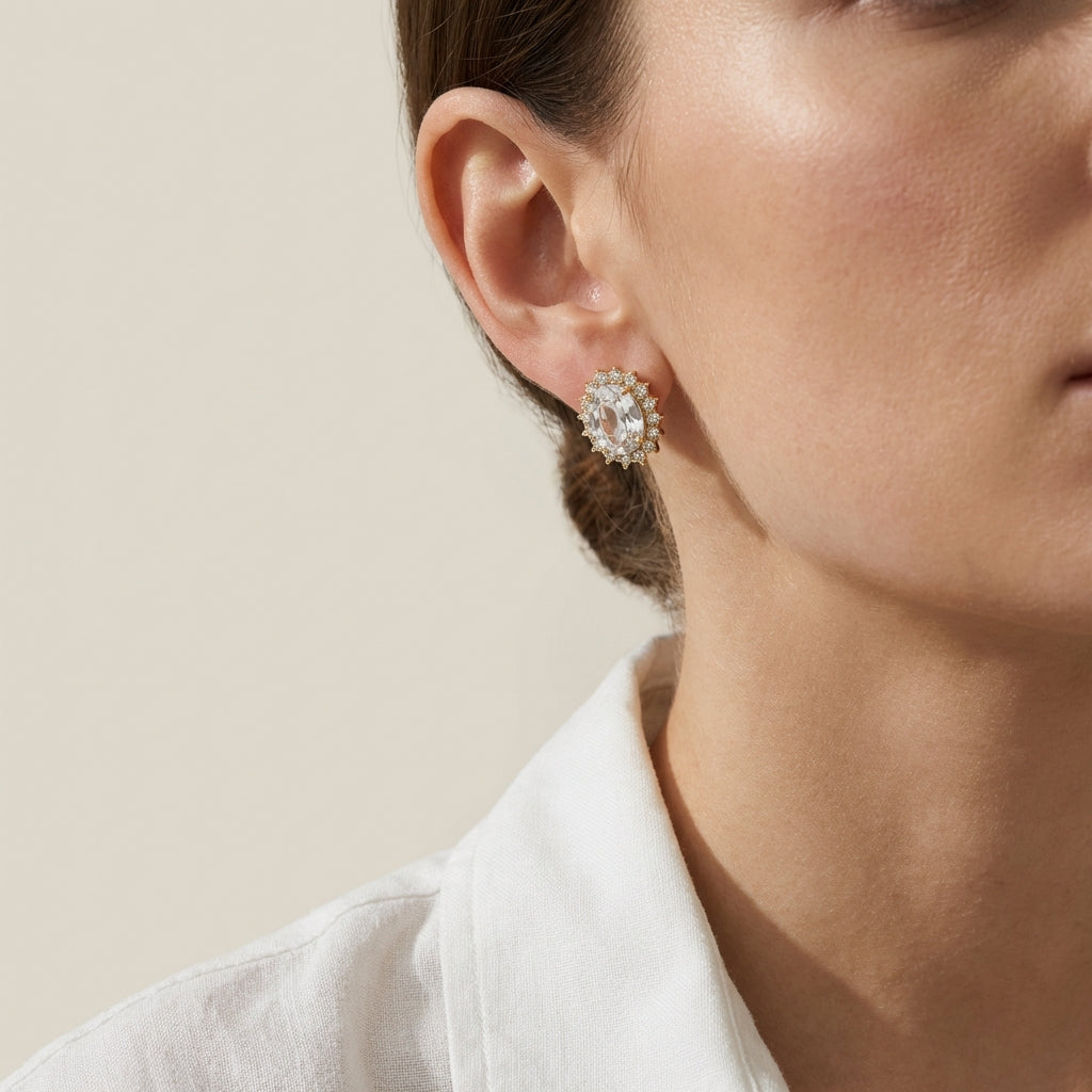 Oval Crystal Stud Earrings