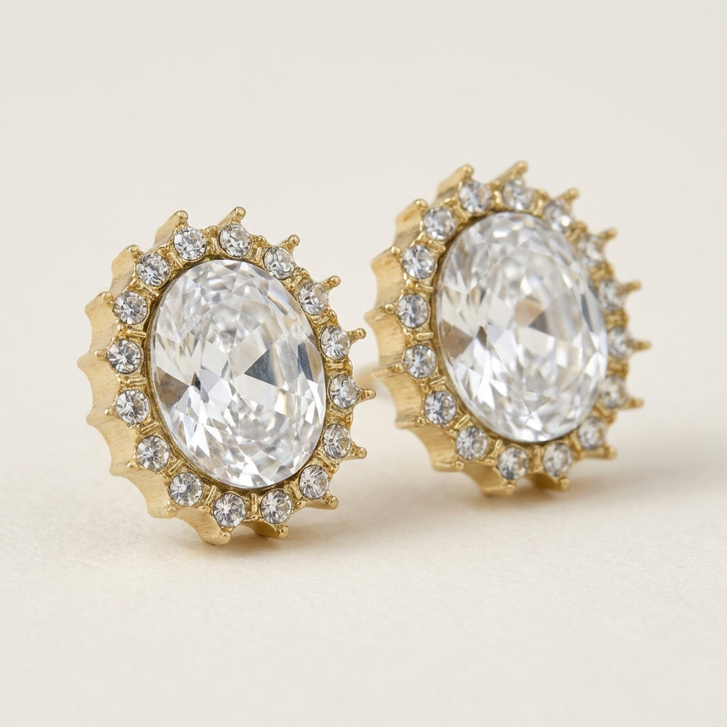 Oval Crystal Stud Earrings