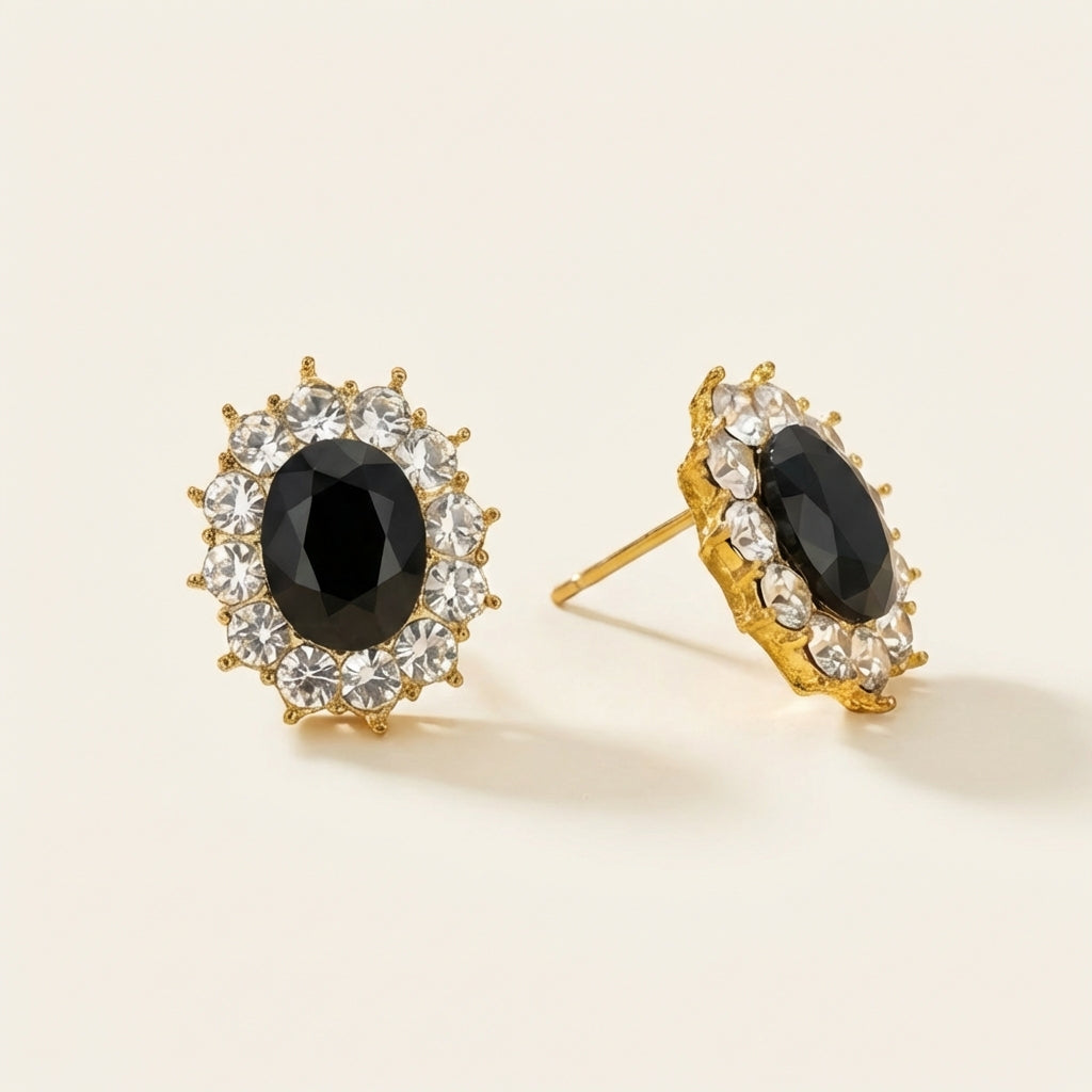 Oval Halo Cluster Stud Earrings