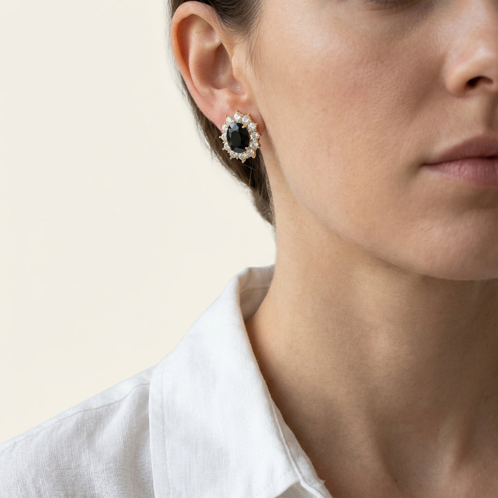 Oval Halo Cluster Stud Earrings