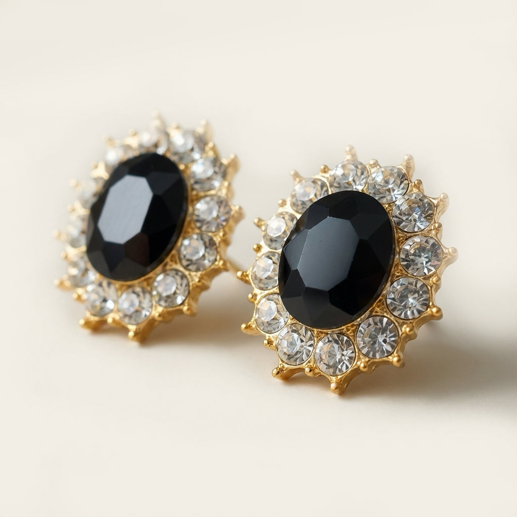 Oval Halo Cluster Stud Earrings