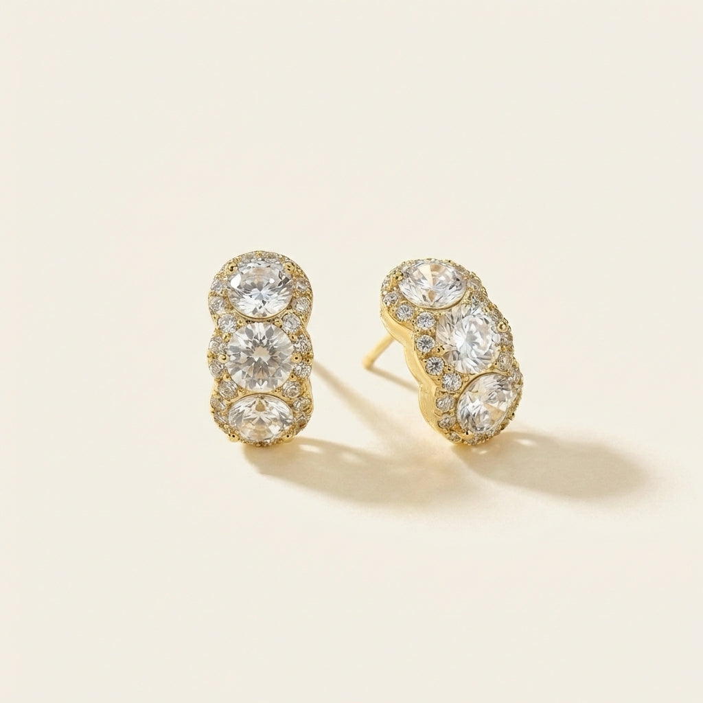 Triple Stone Vertical Stud Earrings