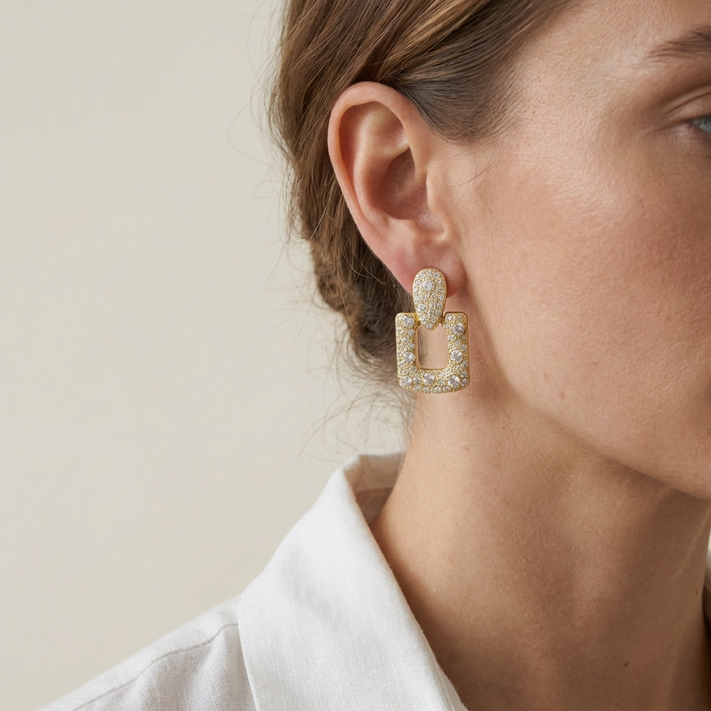 Geometric Pavé Drop Earrings