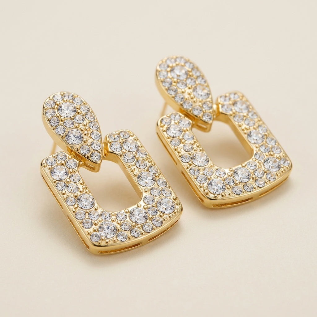 Geometric Pavé Drop Earrings