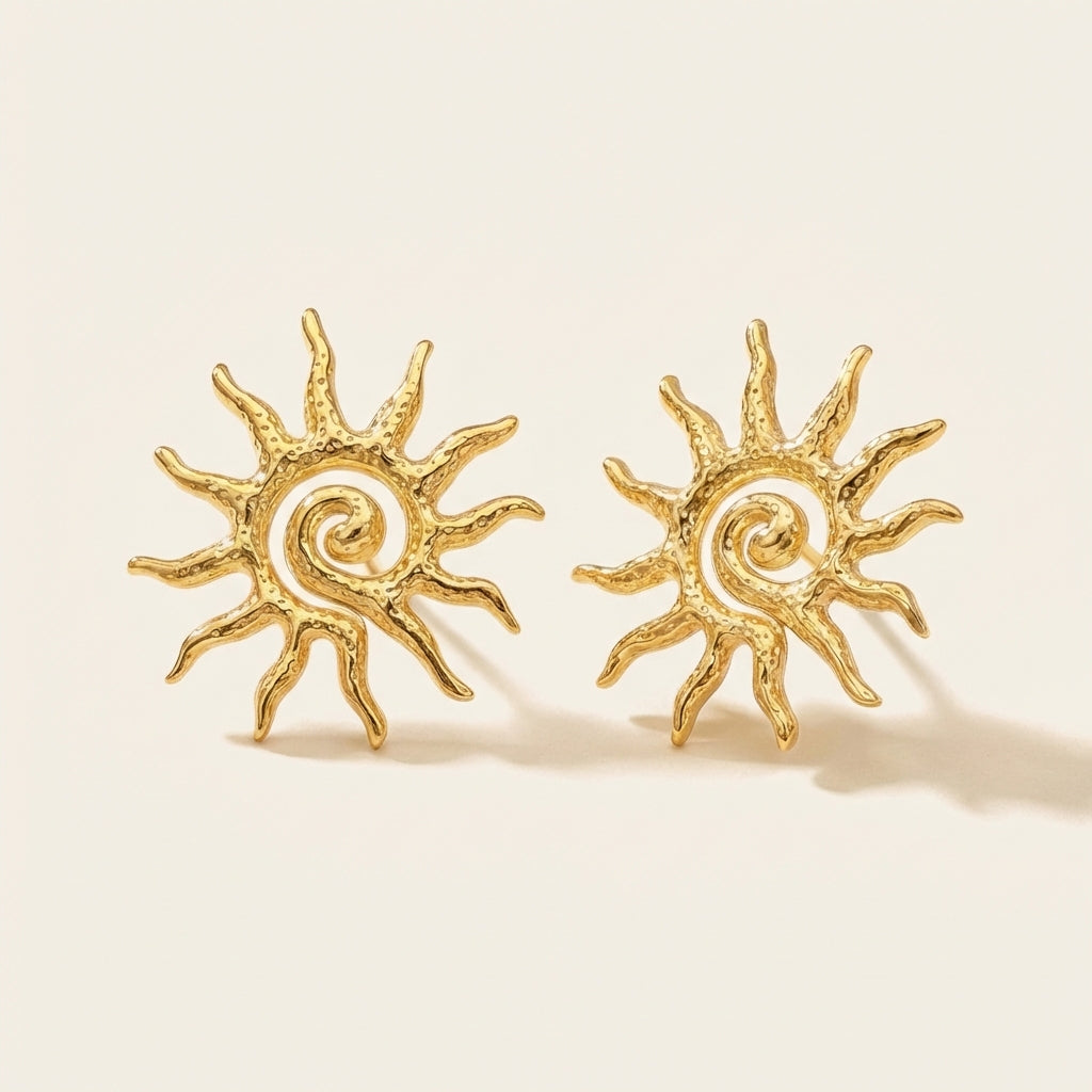 Sun Spiral Statement Stud Earrings