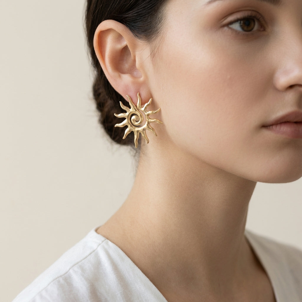 Sun Spiral Statement Stud Earrings