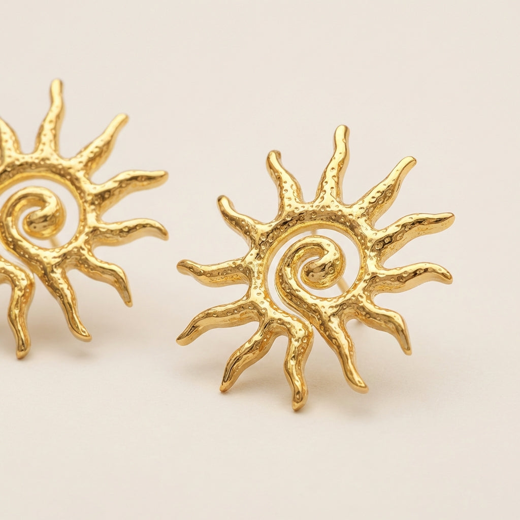 Sun Spiral Statement Stud Earrings